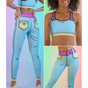 RARE  Fiercepulse Set $160 2D Cartoon Leggings Bra Yoga Active Large